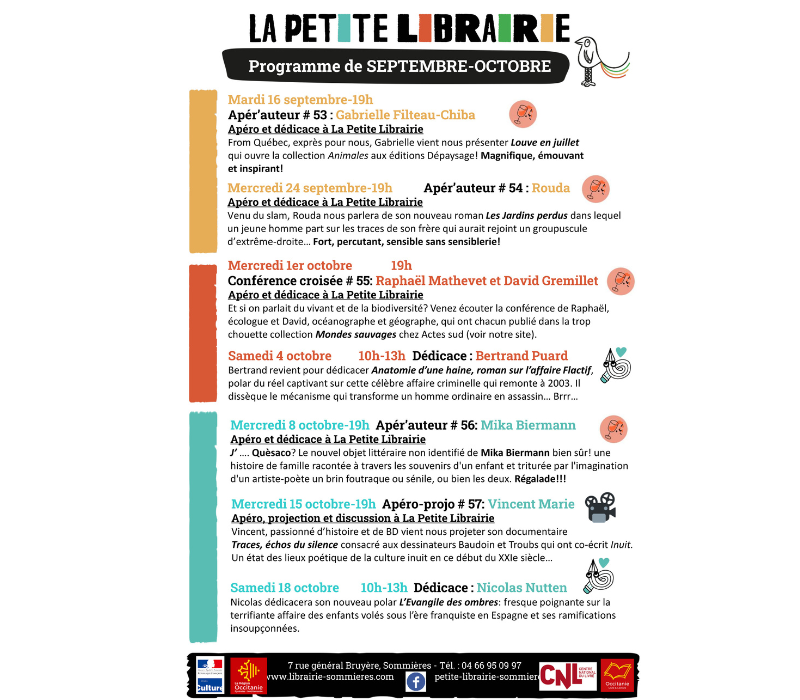 Programme septembre - octobre 2025  la Petite Librairie de Sommires
