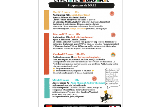 Programme du mois de mars 2026 � La Petite Librairie